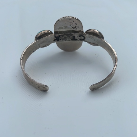 Sterling silver turquoise bracelet, three stones, Navajo Southwest int by Des - Picture 2 of 3